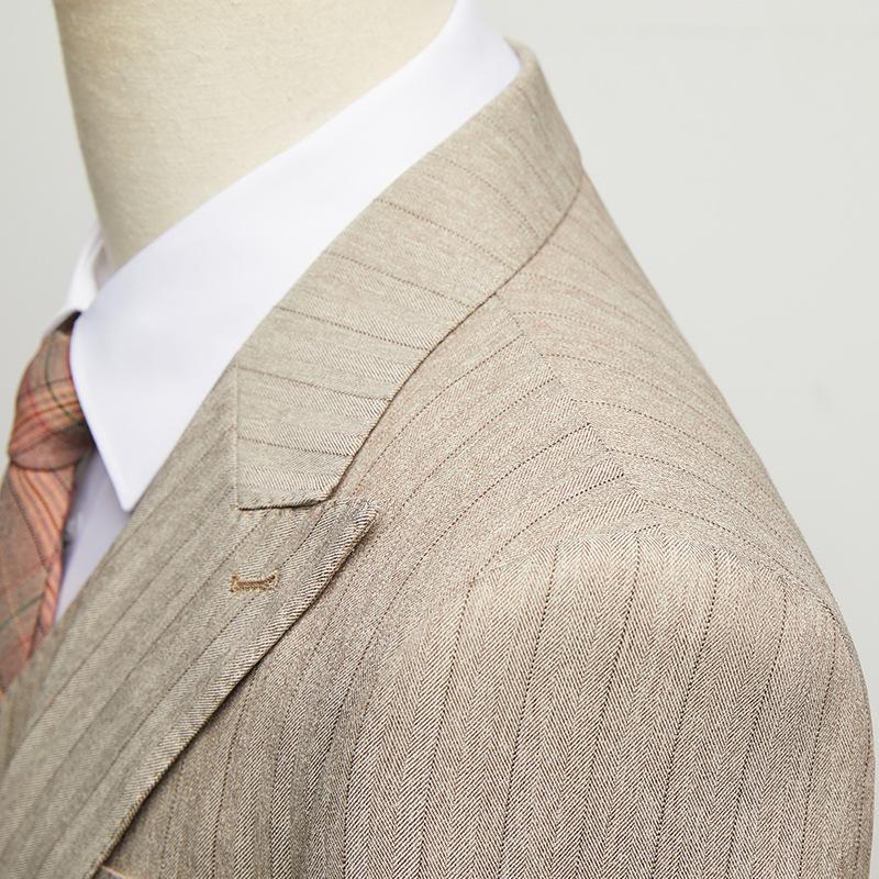 3-Piece Stripe Beige Suit - 1