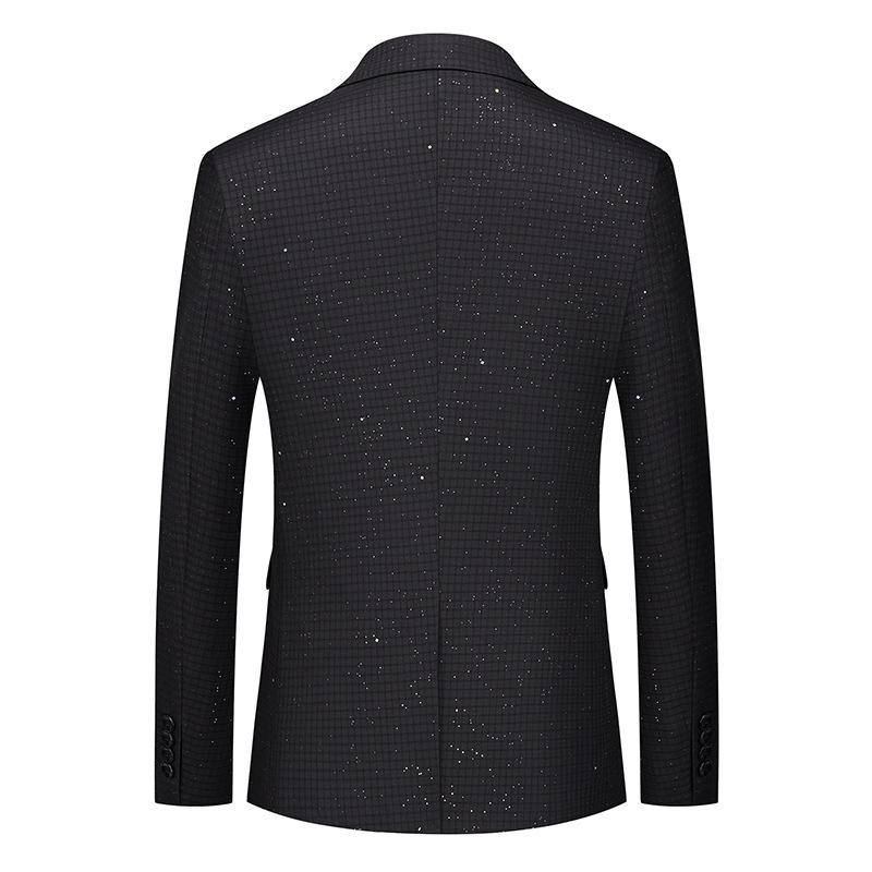 Men's 2-Piece Single-Row Sequin Embellished Plaid Black Suit