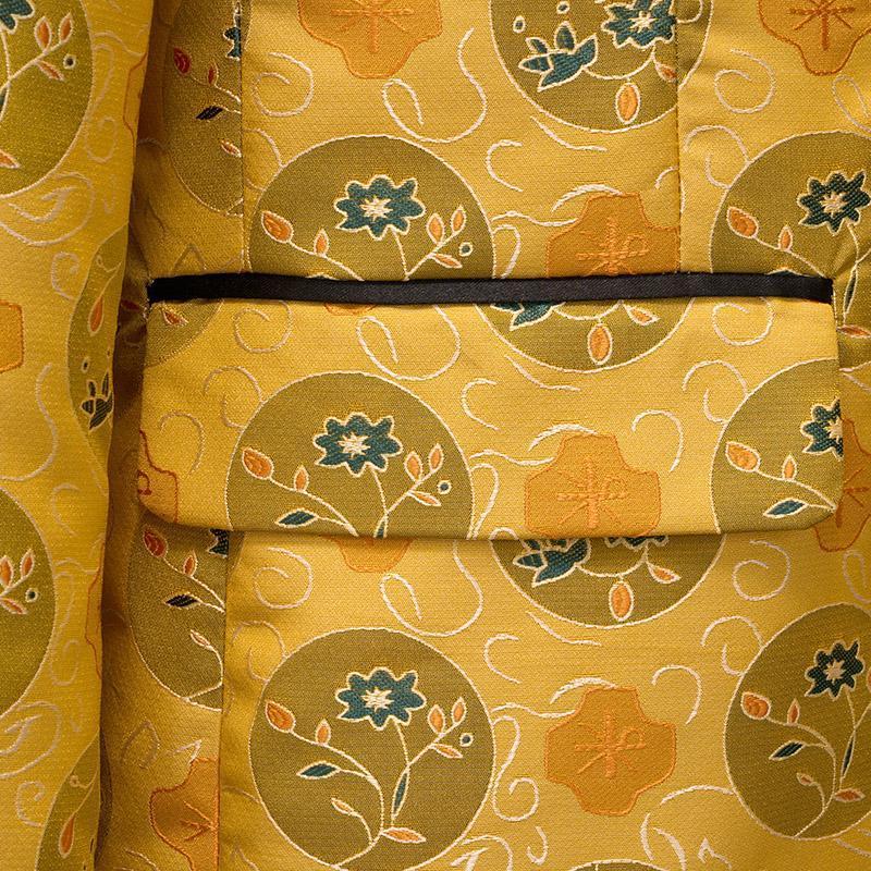 Men's 2-piece Floral Pattern Jacquard Yellow Tuxedo