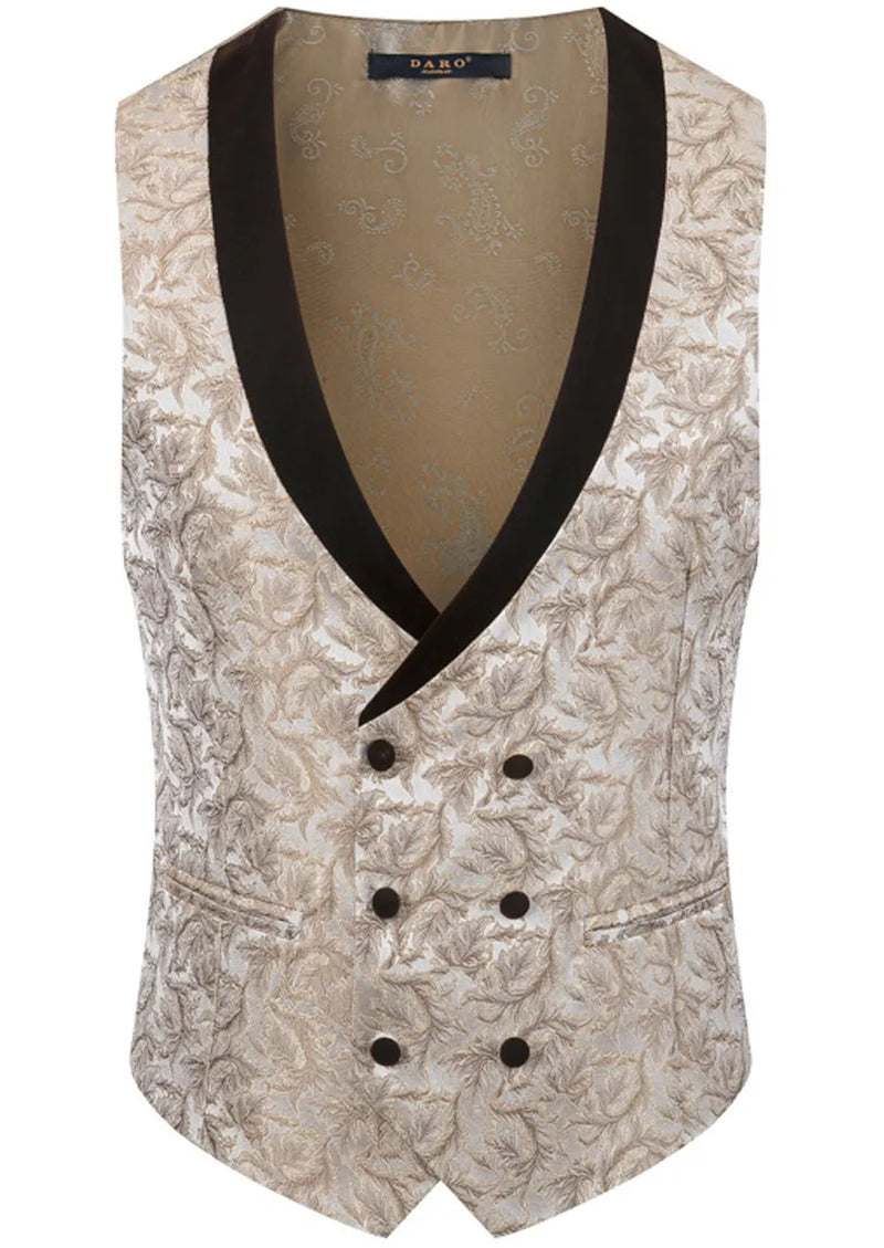 Men's 3-Piece Stacked Shawl Collar Jacquard Gold Tuxedo
