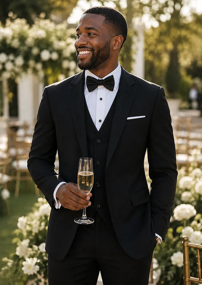Men's 3-Piece Classic One Button Black Tuxedo
