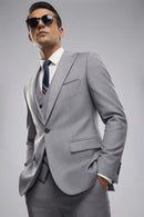 Men's Three-Piece One-Button Light Gray Business Suit