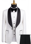 Men's Shawl Collar 3-Piece Jacquard White Tuxedo