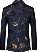 Blazer croisé bleu marine à fleurs dorées et argentées pour homme