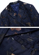 Blazer croisé bleu marine à fleurs dorées et argentées pour homme