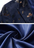 Blazer croisé bleu marine à fleurs dorées et argentées pour homme