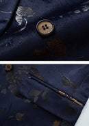 Blazer croisé bleu marine à fleurs dorées et argentées pour homme