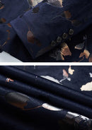 Blazer croisé bleu marine à fleurs dorées et argentées pour homme