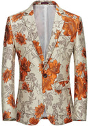 Orange Floral Jacquard Beige Blazer