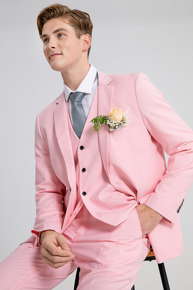 Pink Ruffled Suit Men's 3-Piece Paisley Stylish Pink Suit for Men