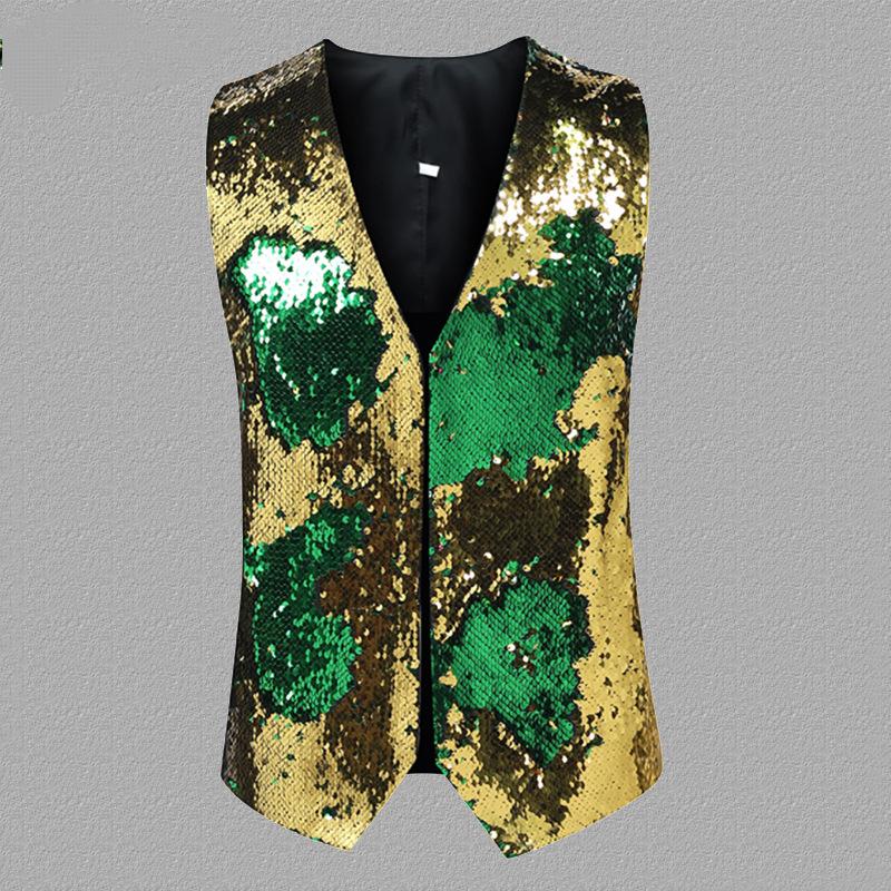 Men's Unique Gradient Sequin Gold And Green Vest