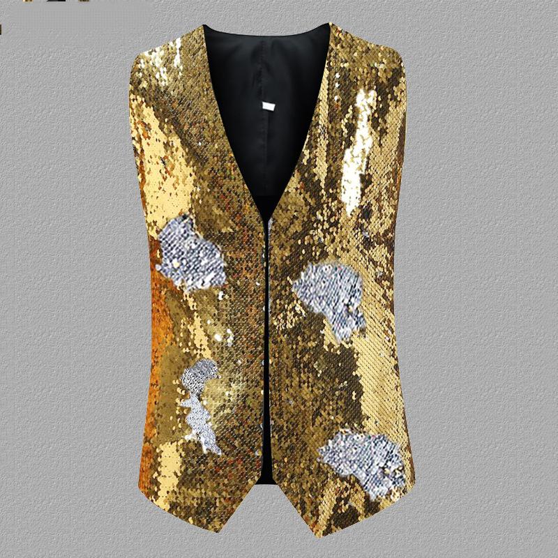 Men's Unique Gradient Sequin Gold And Silver Vest