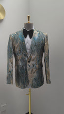 Men's Peacock Plume Jacquard Champaigne Tuxedo Jacket