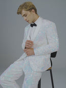 Men's 2-Piece Shawl Lapel in Satin Blue and White Sequin Tuxedo