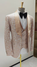 Vintage Champagne Gold Damask Tuxedo (3-Piece)