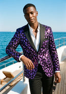 Men's Sequin Geometric Mosaic Dark Purple Tuxedo