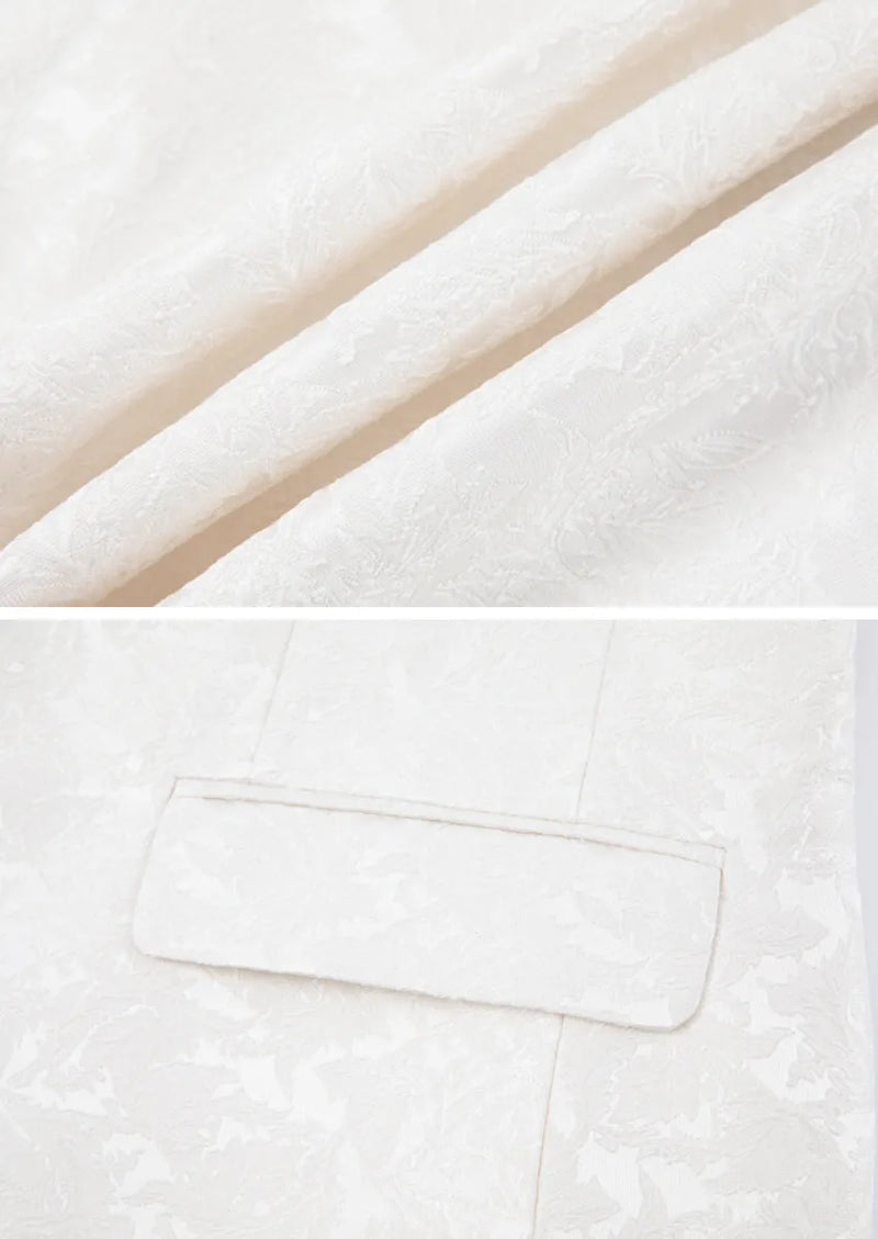 Men's 3-Piece Stacked Shawl Collar Jacquard White Tuxedo