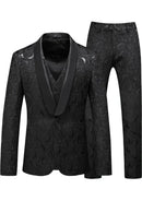 Black Rose Embroidery Shawl Lapel Wedding Tuxedo