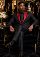Black Jacquard & Red Lapel Tuxedo (3-Piece)