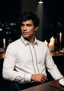 Men's White Shirt With Line Embroidery