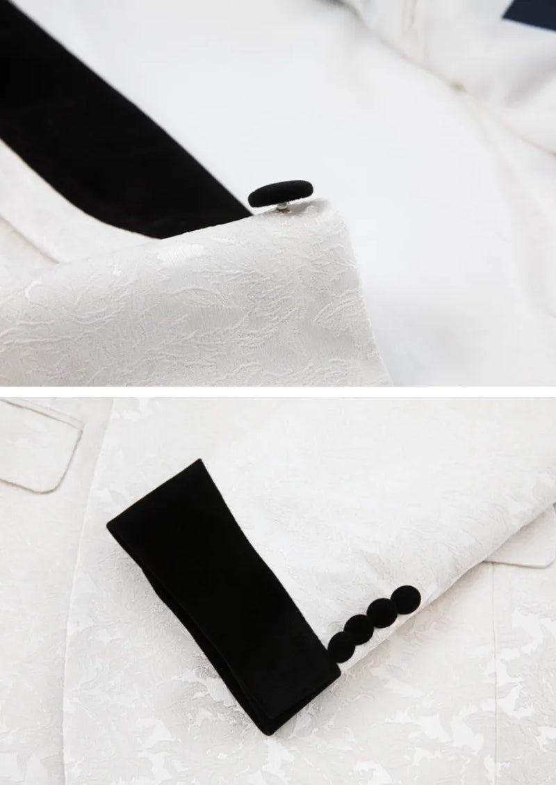 Men's 3-Piece Stacked Shawl Collar Jacquard White Tuxedo