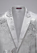 Men's Notched Lapel One Button Jacquard Silver Tuxedo