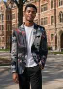 Men's Black and White Graffiti Blazer Accented with Orange Streaks