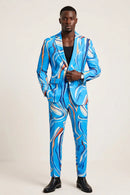 Men’s 2-Piece Baby Blue Abstract Print Suit Set