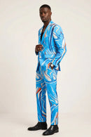 Men’s 2-Piece Baby Blue Abstract Print Suit Set