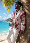 Men's Stylish Red Floral Jacquard Pink Jacket