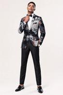Men's Black and White Graffiti Blazer Accented with Orange Streaks