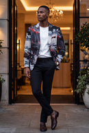 Men's Black and White Graffiti Blazer Accented with Orange Streaks