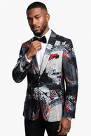 Men's Black and White Graffiti Blazer Accented with Orange Streaks