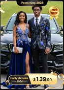 Traje de dos piezas con cuello grande y bordado de pájaro azul único para hombre