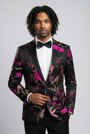 Men's 2-Piece Golden Magenta Birdsong Forest Embroidery Suit