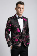 Men's 2-Piece Golden Magenta Birdsong Forest Embroidery Suit