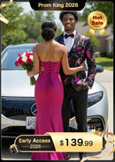 Traje de dos piezas para hombre con bordado de bosque y canto de pájaros en color magenta dorado