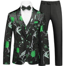 Men's 2-Piece Forest Green Tuxedo Embroided Bird and Flower