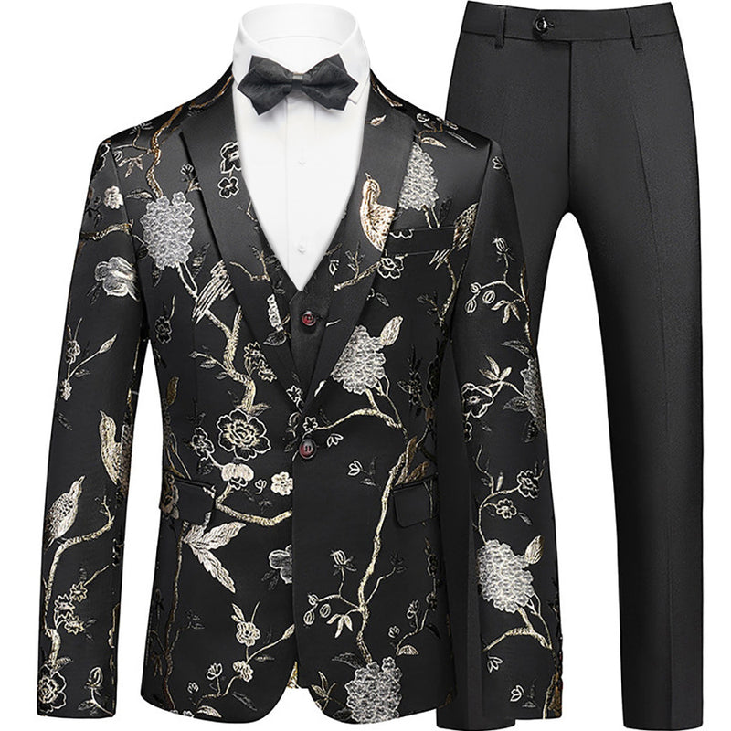 Men's 2-Piece Golden Birdsong Forest Embroidery Suit