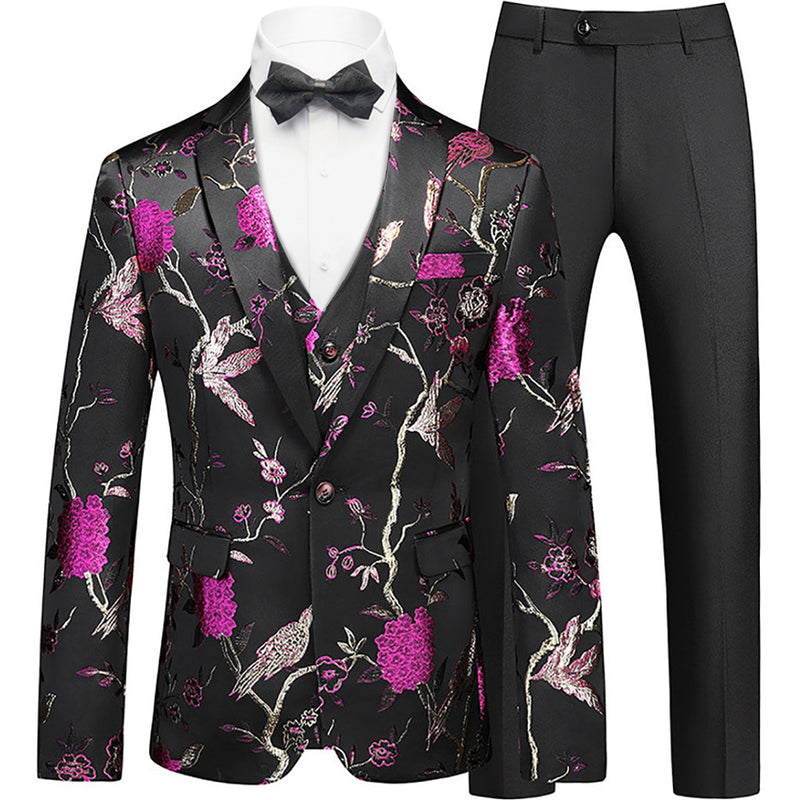 Men's Golden Magenta Birdsong Forest Embroidery Suit