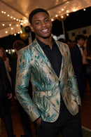 Men's Peacock Plume Jacquard Champaigne Tuxedo Jacket