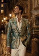 Men's Peacock Plume Jacquard Champaigne Tuxedo Jacket