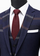 Men's One-Button Three-Piece Navy Plaid Business Suit