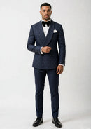Slim Fit Micro-Textured Navy Crystal Double-Breasted Suit (2-Piece)