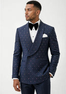 Slim Fit Micro-Textured Navy Crystal Double-Breasted Suit (2-Piece)
