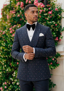 Slim Fit Micro-Textured Navy Crystal Double-Breasted Suit (2-Piece)