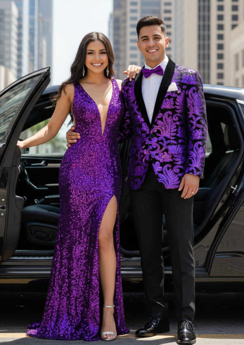 Men's Sequin Floral Embroidery Shawl Collar Tuxedo in Purple | Tuxedo Action Men's Sequin Floral Embroidery Shawl Collar Tuxedo in Purple | Tuxedo Action