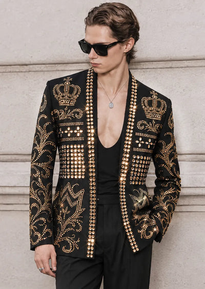 Hand-Embellished Gold Crown Jacket