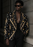 Heavily Hand-Embellished Black & Gold Tuxedo Jacket