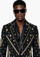 Heavily Hand-Embellished Black & Gold Tuxedo Jacket